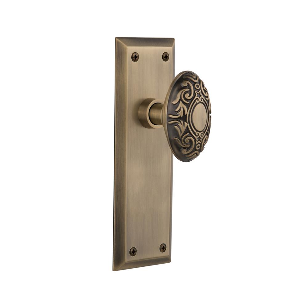 Nostalgic Warehouse NYKVIC Privacy Knob New York Plate with Victorian Knob and Keyhole in Unlacquered Brass